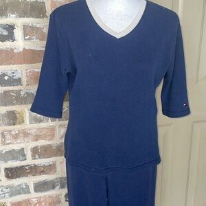 Tommy Hilfiger 2-Pc Navy Waffle Weave Short-Sleeve Thermal Pajamas Set Sz XL & L